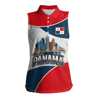 Panama City Skyline Women Sleeveless Polo Shirt with National Coat of Arms and Red Blue Flag Theme - Wonder Print Shop