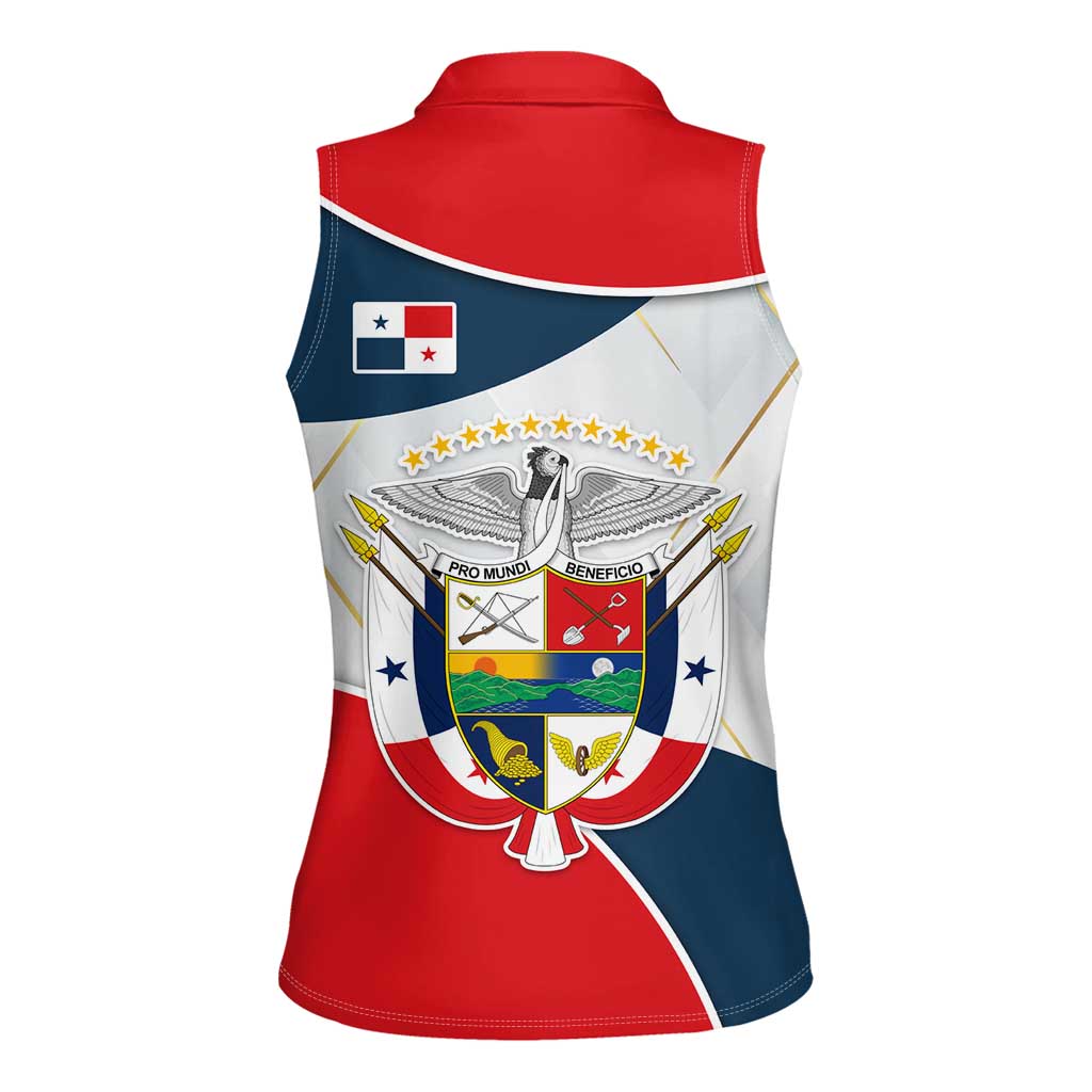 Panama City Skyline Women Sleeveless Polo Shirt with National Coat of Arms and Red Blue Flag Theme - Wonder Print Shop