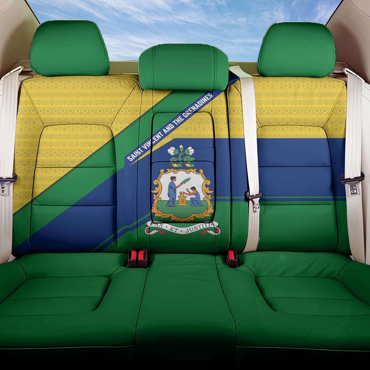 Saint Vincent and the Grenadines Flag Back Car Seat Cover Coat of Arms and National Colors - Wonder Print Shop