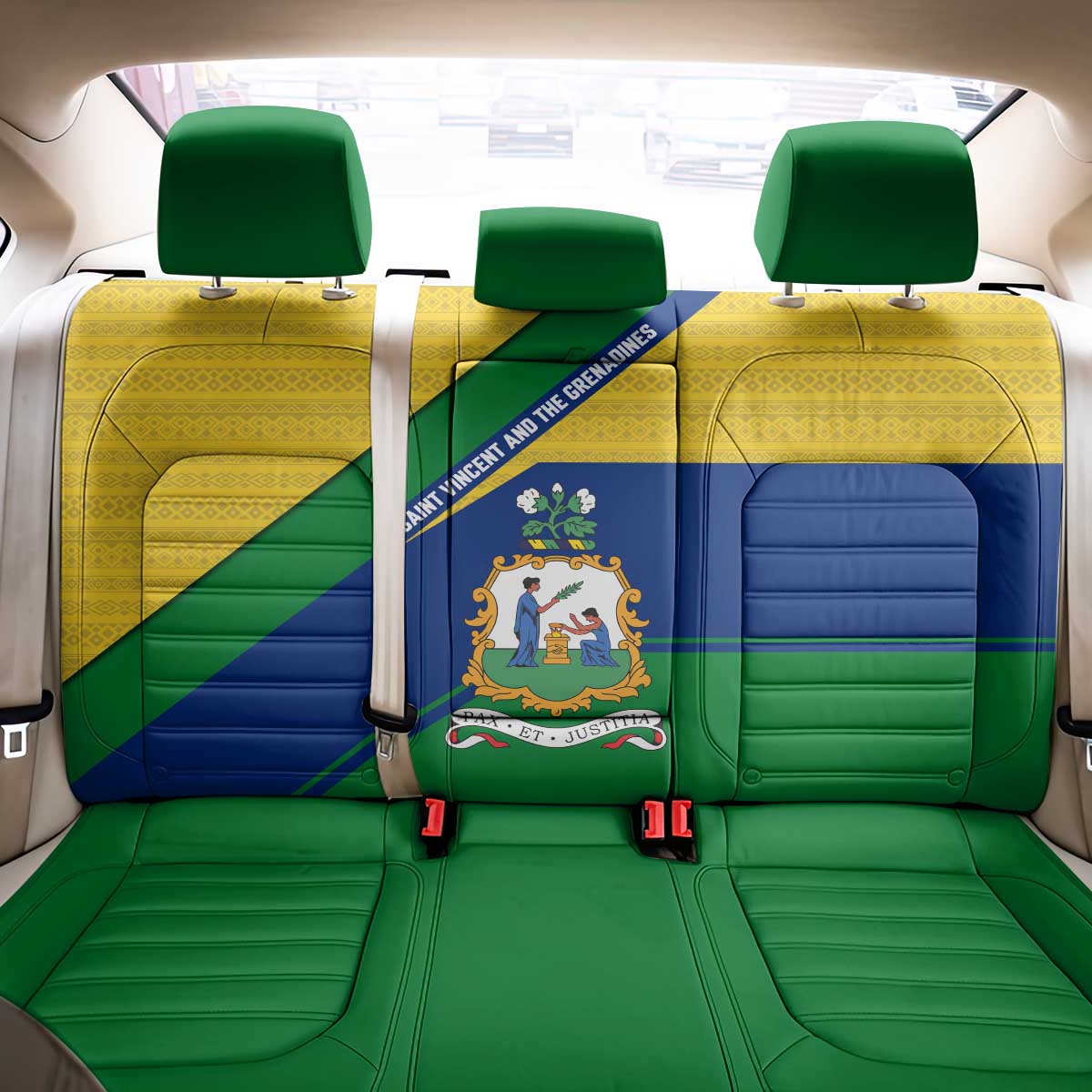 Saint Vincent and the Grenadines Flag Back Car Seat Cover Coat of Arms and National Colors - Wonder Print Shop