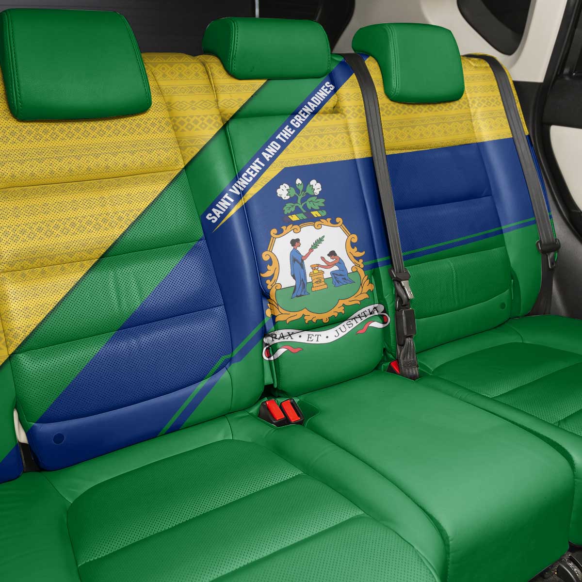 Saint Vincent and the Grenadines Flag Back Car Seat Cover Coat of Arms and National Colors - Wonder Print Shop