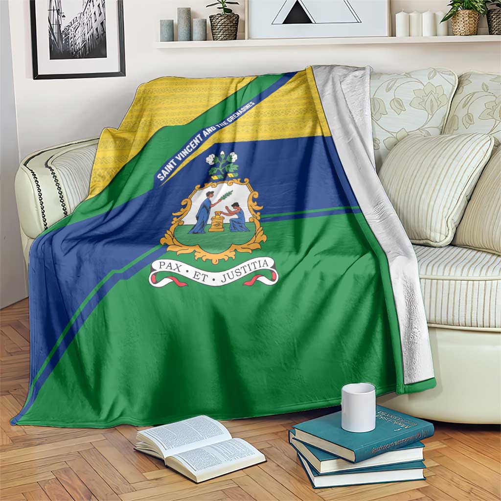 Saint Vincent and the Grenadines Flag Blanket Coat of Arms and National Colors - Wonder Print Shop