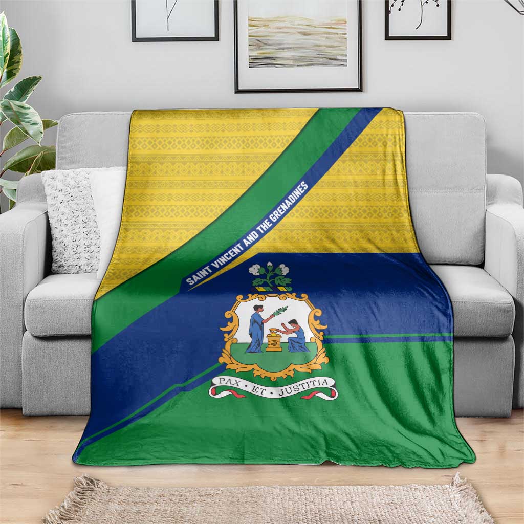 Saint Vincent and the Grenadines Flag Blanket Coat of Arms and National Colors - Wonder Print Shop