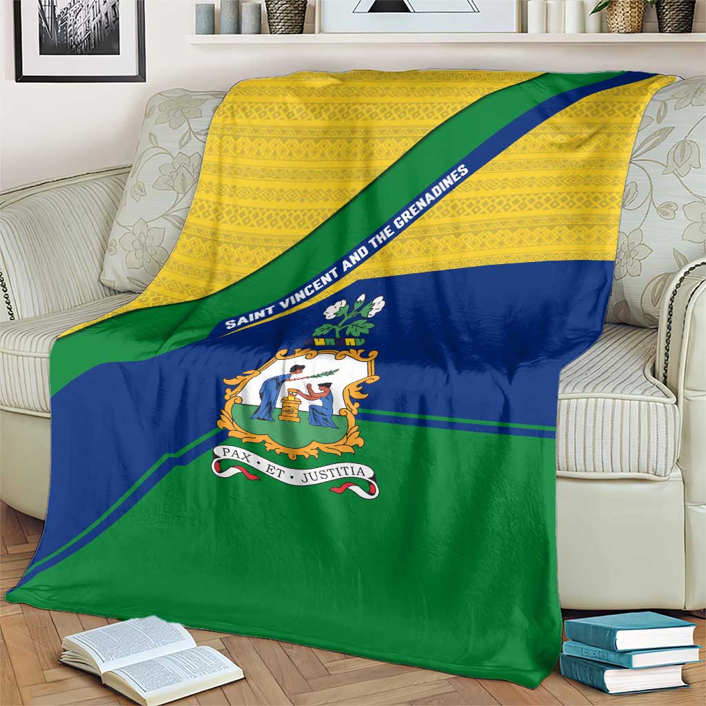 Saint Vincent and the Grenadines Flag Blanket Coat of Arms and National Colors - Wonder Print Shop