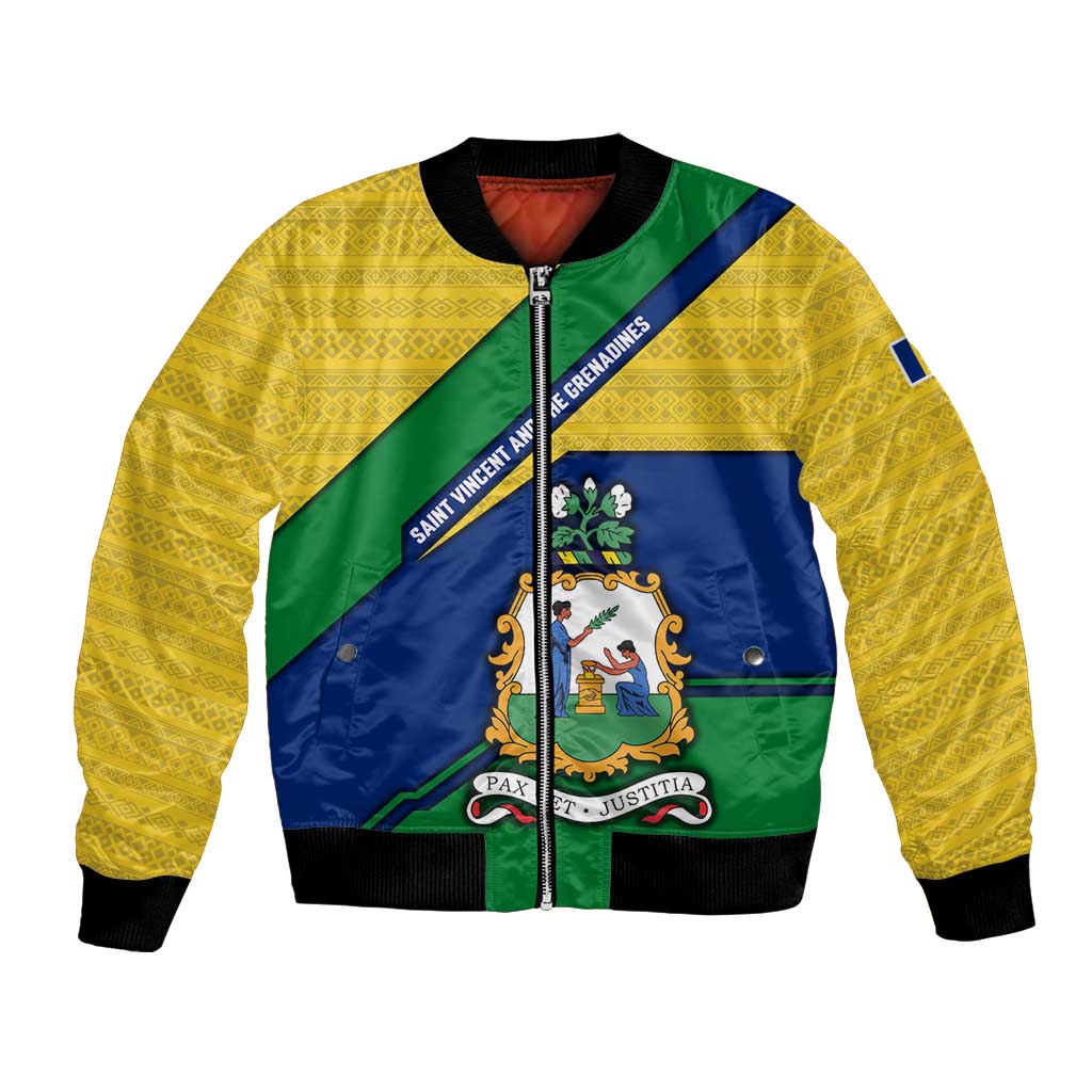 Saint Vincent and the Grenadines Flag Bomber Jacket Coat of Arms and National Colors - Wonder Print Shop