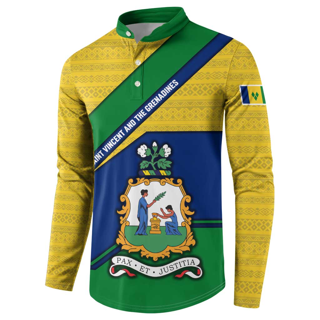 Saint Vincent and the Grenadines Flag Button Sweatshirt Coat of Arms and National Colors - Wonder Print Shop