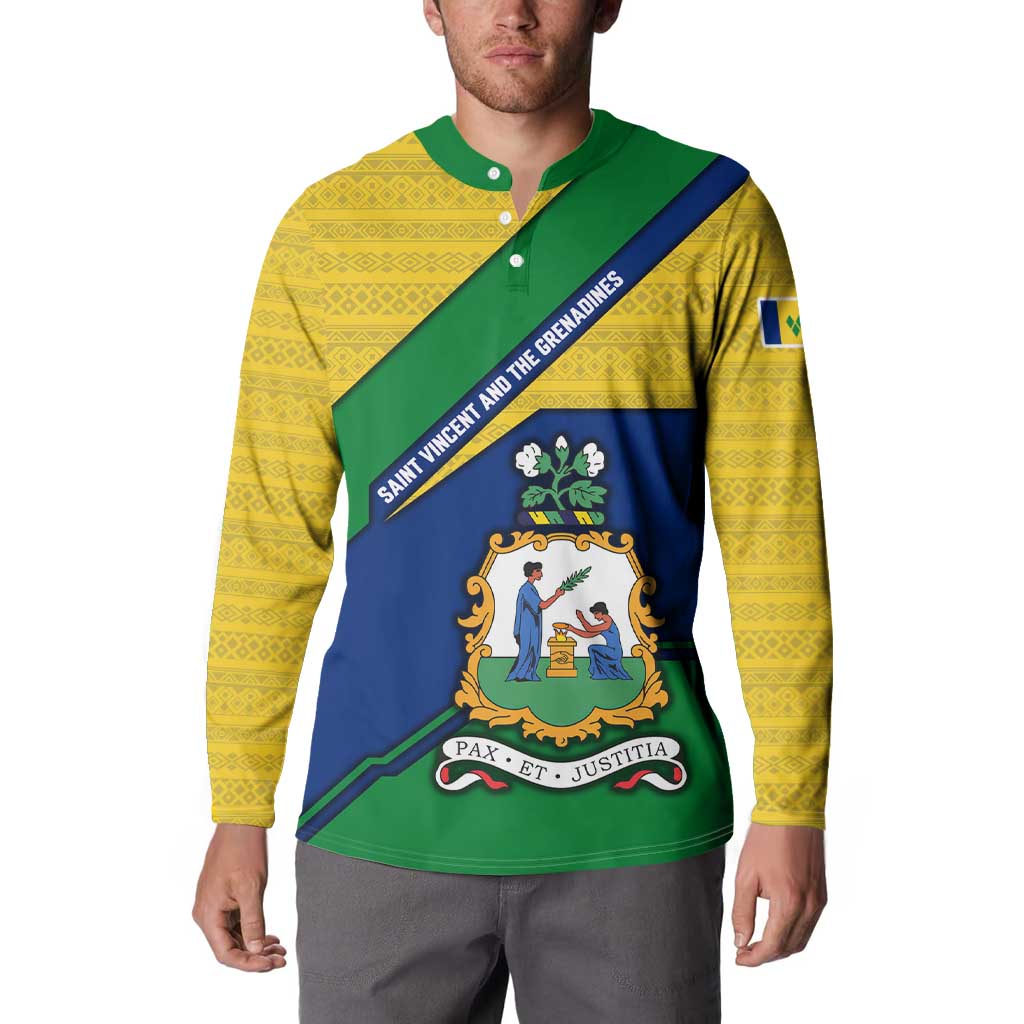 Saint Vincent and the Grenadines Flag Button Sweatshirt Coat of Arms and National Colors - Wonder Print Shop