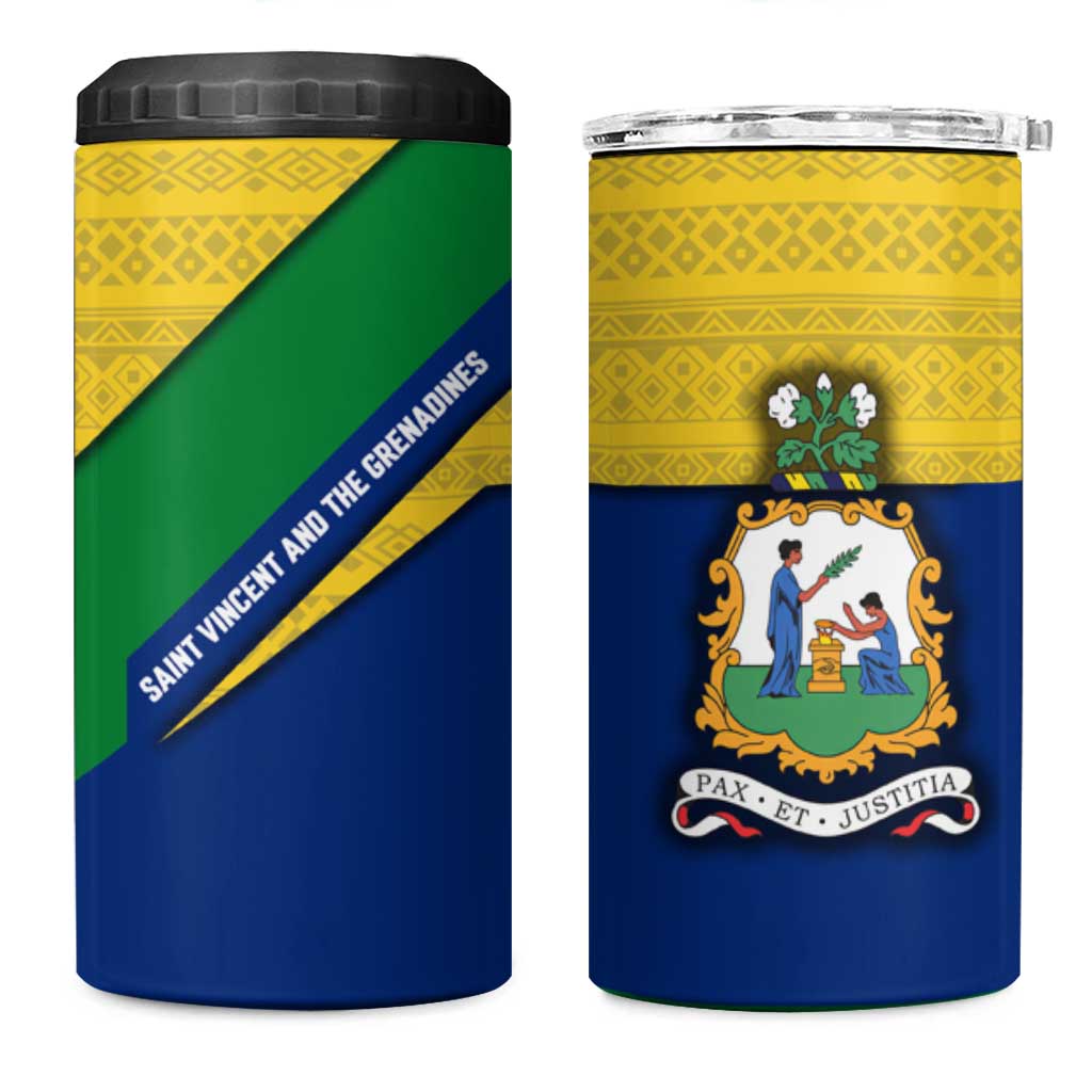 Saint Vincent and the Grenadines Flag 4 in 1 Can Cooler Tumbler Coat of Arms and National Colors - Wonder Print Shop