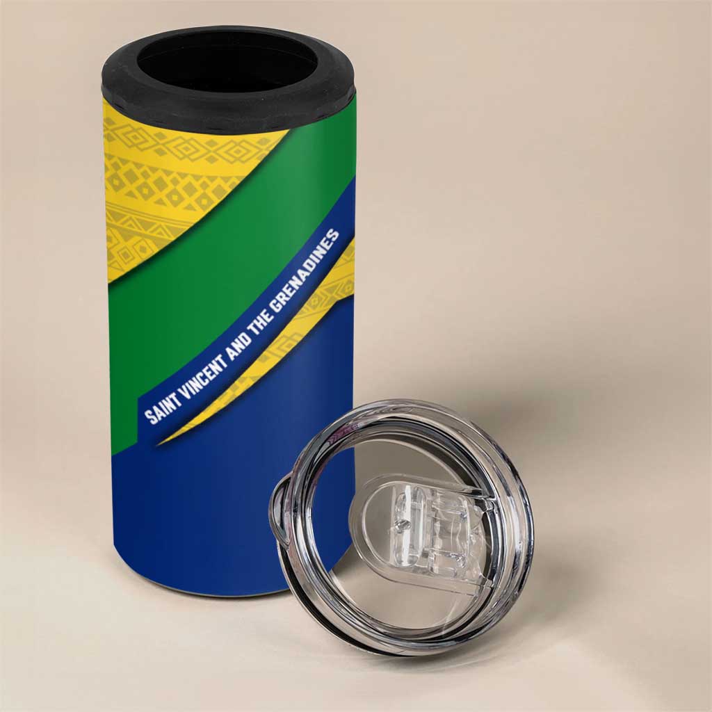 Saint Vincent and the Grenadines Flag 4 in 1 Can Cooler Tumbler Coat of Arms and National Colors - Wonder Print Shop