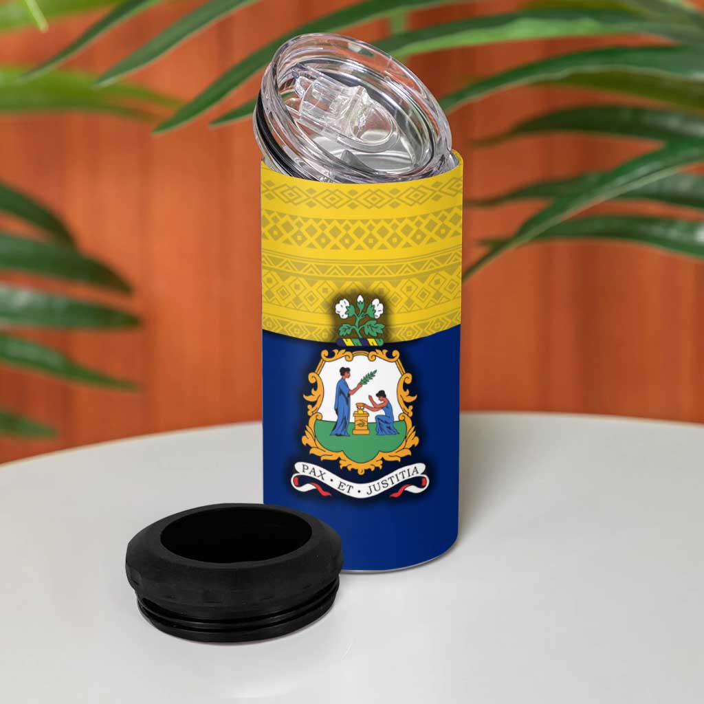 Saint Vincent and the Grenadines Flag 4 in 1 Can Cooler Tumbler Coat of Arms and National Colors - Wonder Print Shop