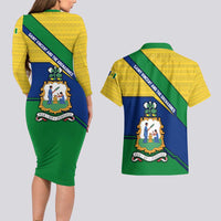 Saint Vincent and the Grenadines Flag Couples Matching Long Sleeve Bodycon Dress and Hawaiian Shirt Coat of Arms and National Colors - Wonder Print Shop