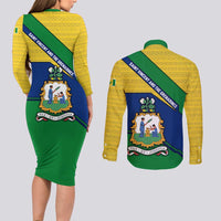 Saint Vincent and the Grenadines Flag Couples Matching Long Sleeve Bodycon Dress and Long Sleeve Button Shirt Coat of Arms and National Colors - Wonder Print Shop