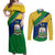 Saint Vincent and the Grenadines Flag Couples Matching Off Shoulder Maxi Dress and Long Sleeve Button Shirt Coat of Arms and National Colors - Wonder Print Shop