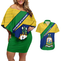 Saint Vincent and the Grenadines Flag Couples Matching Off Shoulder Short Dress and Hawaiian Shirt Coat of Arms and National Colors - Wonder Print Shop