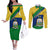 Saint Vincent and the Grenadines Flag Couples Matching Off The Shoulder Long Sleeve Dress and Long Sleeve Button Shirt Coat of Arms and National Colors - Wonder Print Shop