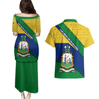 Saint Vincent and the Grenadines Flag Couples Matching Puletasi and Hawaiian Shirt Coat of Arms and National Colors - Wonder Print Shop