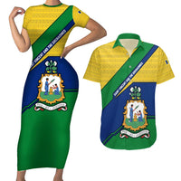 Saint Vincent and the Grenadines Flag Couples Matching Short Sleeve Bodycon Dress and Hawaiian Shirt Coat of Arms and National Colors - Wonder Print Shop
