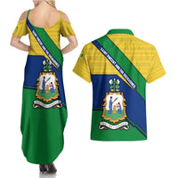 Saint Vincent and the Grenadines Flag Couples Matching Summer Maxi Dress and Hawaiian Shirt Coat of Arms and National Colors - Wonder Print Shop