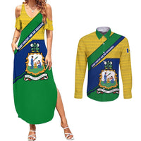Saint Vincent and the Grenadines Flag Couples Matching Summer Maxi Dress and Long Sleeve Button Shirt Coat of Arms and National Colors - Wonder Print Shop