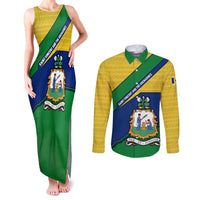 Saint Vincent and the Grenadines Flag Couples Matching Tank Maxi Dress and Long Sleeve Button Shirt Coat of Arms and National Colors - Wonder Print Shop