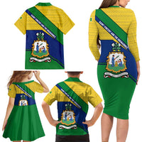 Saint Vincent and the Grenadines Flag Family Matching Long Sleeve Bodycon Dress and Hawaiian Shirt Coat of Arms and National Colors - Wonder Print Shop