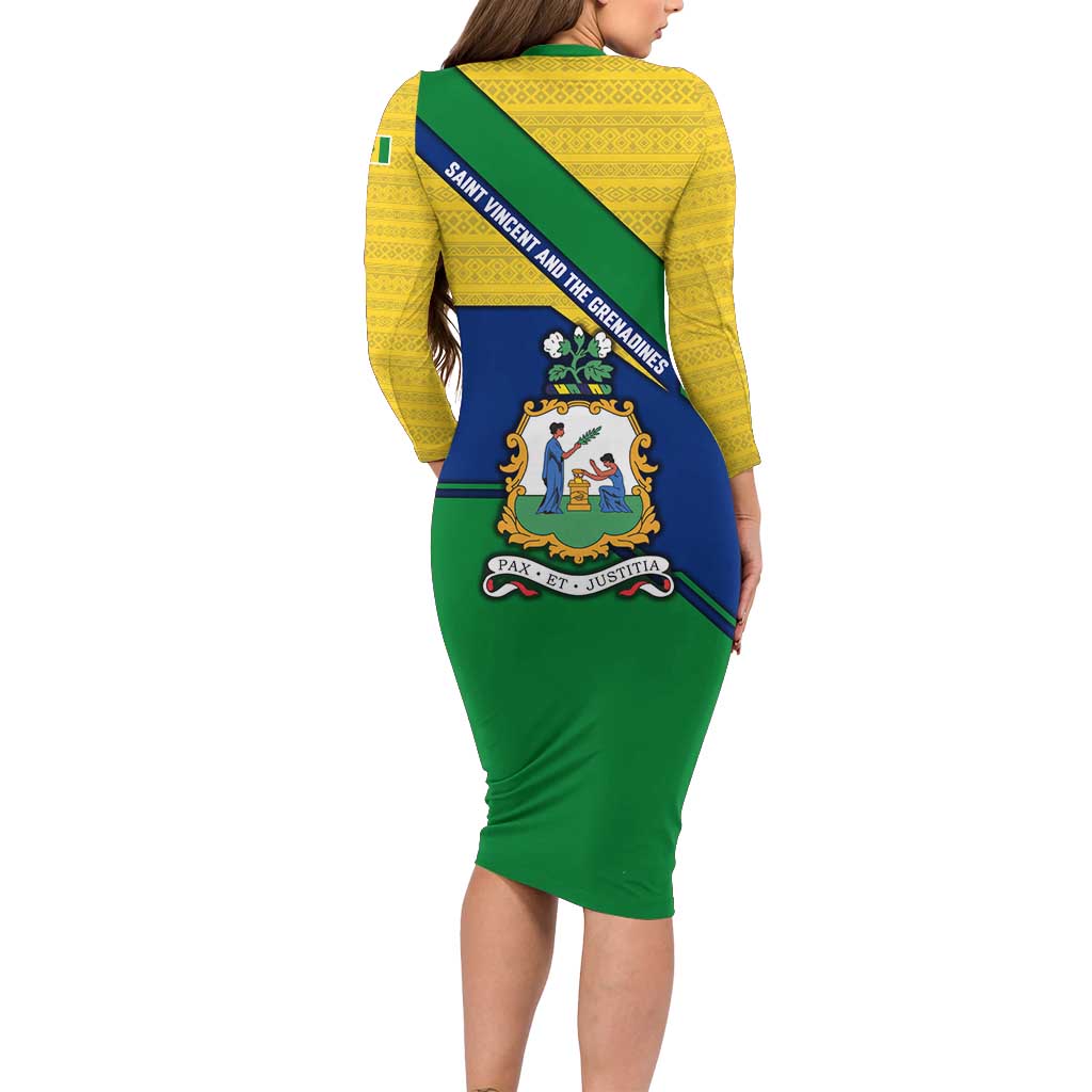 Saint Vincent and the Grenadines Flag Family Matching Long Sleeve Bodycon Dress and Hawaiian Shirt Coat of Arms and National Colors - Wonder Print Shop