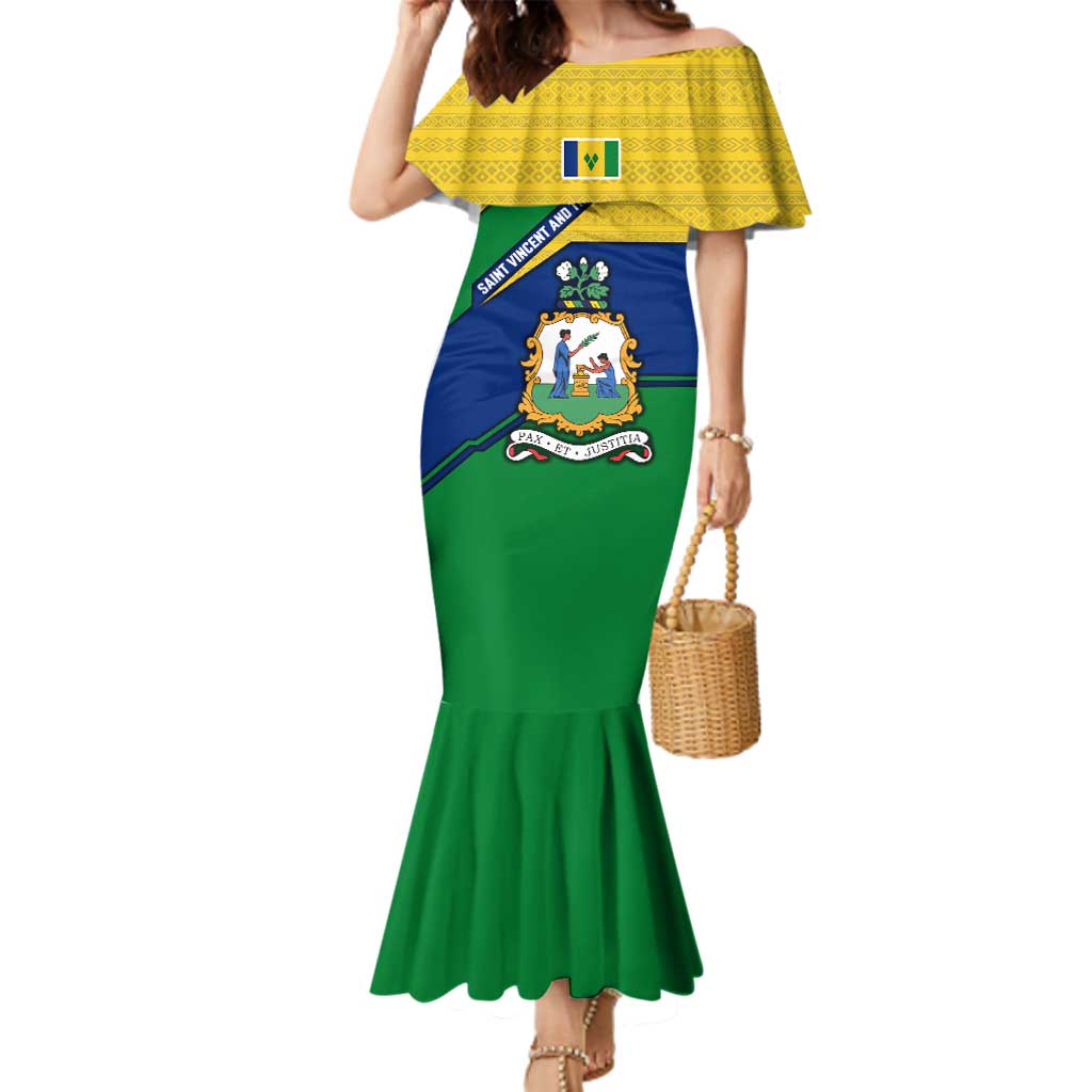 Saint Vincent and the Grenadines Flag Family Matching Mermaid Dress and Hawaiian Shirt Coat of Arms and National Colors - Wonder Print Shop