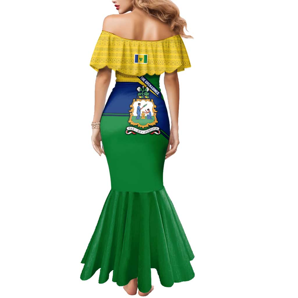 Saint Vincent and the Grenadines Flag Family Matching Mermaid Dress and Hawaiian Shirt Coat of Arms and National Colors - Wonder Print Shop