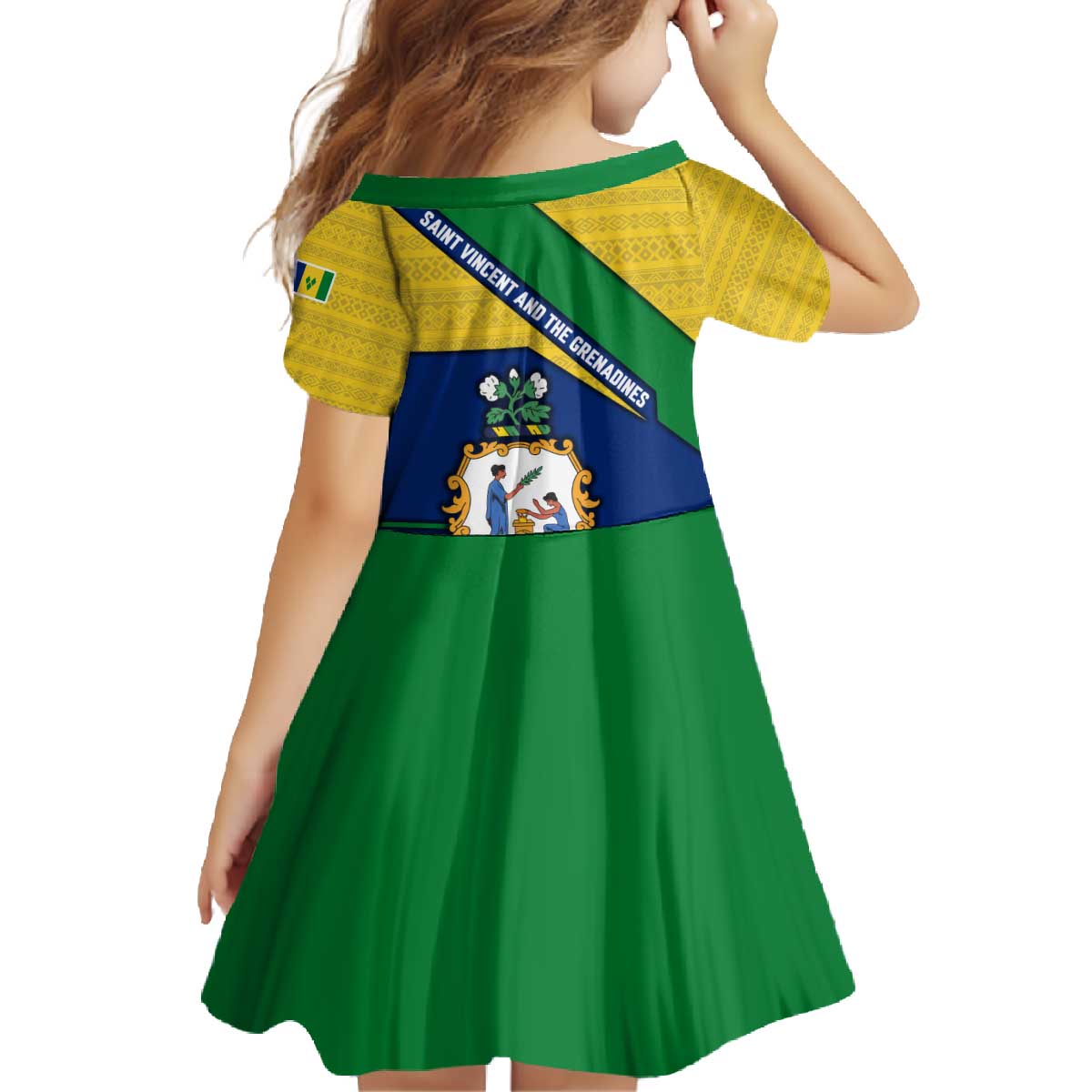 Saint Vincent and the Grenadines Flag Family Matching Off The Shoulder Long Sleeve Dress and Hawaiian Shirt Coat of Arms and National Colors - Wonder Print Shop