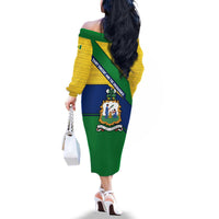 Saint Vincent and the Grenadines Flag Family Matching Off The Shoulder Long Sleeve Dress and Hawaiian Shirt Coat of Arms and National Colors - Wonder Print Shop