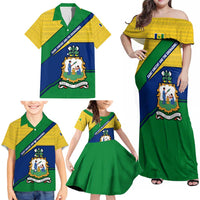 Saint Vincent and the Grenadines Flag Family Matching Off Shoulder Maxi Dress and Hawaiian Shirt Coat of Arms and National Colors - Wonder Print Shop