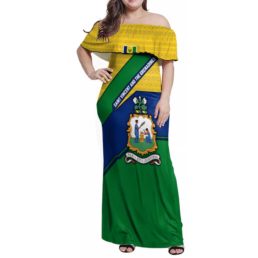 Saint Vincent and the Grenadines Flag Family Matching Off Shoulder Maxi Dress and Hawaiian Shirt Coat of Arms and National Colors - Wonder Print Shop