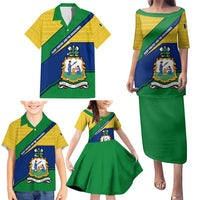 Saint Vincent and the Grenadines Flag Family Matching Puletasi and Hawaiian Shirt Coat of Arms and National Colors - Wonder Print Shop