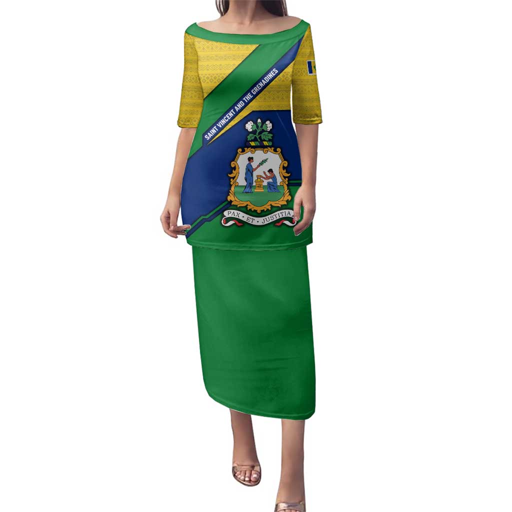 Saint Vincent and the Grenadines Flag Family Matching Puletasi and Hawaiian Shirt Coat of Arms and National Colors - Wonder Print Shop
