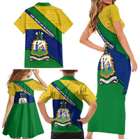 Saint Vincent and the Grenadines Flag Family Matching Short Sleeve Bodycon Dress and Hawaiian Shirt Coat of Arms and National Colors - Wonder Print Shop