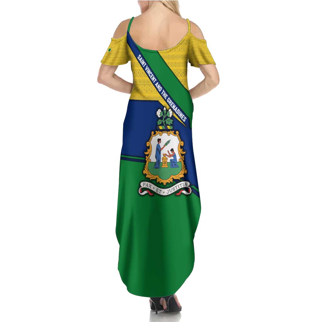 Saint Vincent and the Grenadines Flag Family Matching Summer Maxi Dress and Hawaiian Shirt Coat of Arms and National Colors - Wonder Print Shop