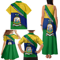 Saint Vincent and the Grenadines Flag Family Matching Tank Maxi Dress and Hawaiian Shirt Coat of Arms and National Colors - Wonder Print Shop
