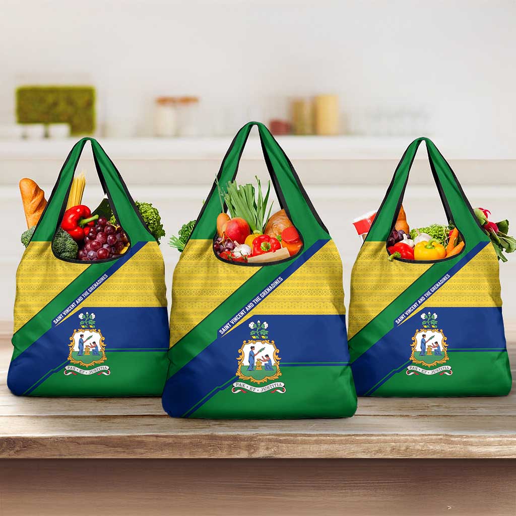Saint Vincent and the Grenadines Flag Grocery Bag Coat of Arms and National Colors - Wonder Print Shop