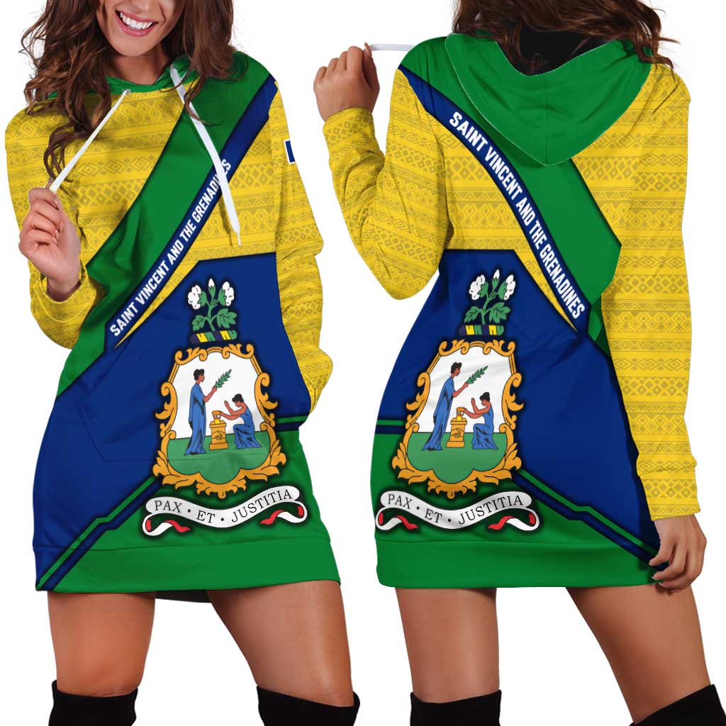 Saint Vincent and the Grenadines Flag Hoodie Dress Coat of Arms and National Colors - Wonder Print Shop