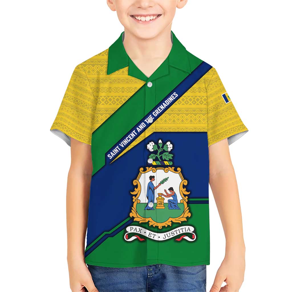 Saint Vincent and the Grenadines Flag Kid Hawaiian Shirt Coat of Arms and National Colors - Wonder Print Shop