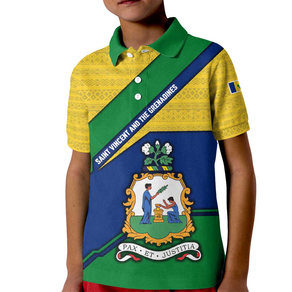 Saint Vincent and the Grenadines Flag Kid Polo Shirt Coat of Arms and National Colors - Wonder Print Shop