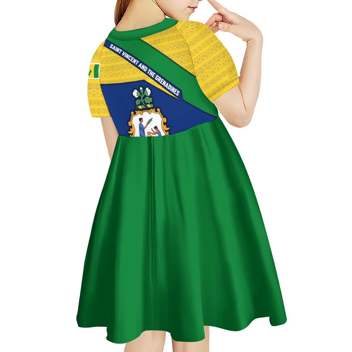 Saint Vincent and the Grenadines Flag Kid Short Sleeve Dress Coat of Arms and National Colors - Wonder Print Shop
