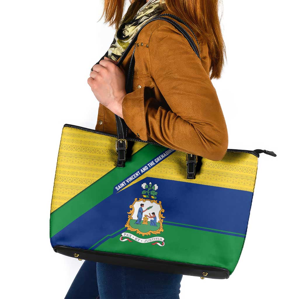 Saint Vincent and the Grenadines Flag Leather Tote Bag Coat of Arms and National Colors - Wonder Print Shop