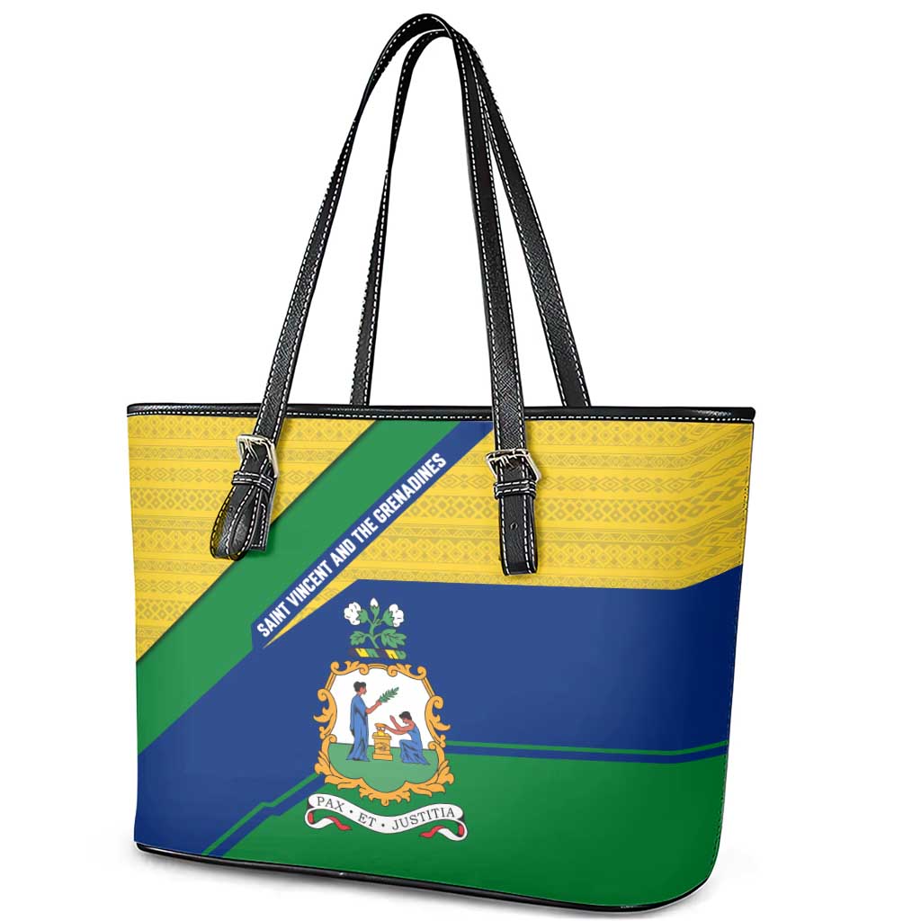 Saint Vincent and the Grenadines Flag Leather Tote Bag Coat of Arms and National Colors - Wonder Print Shop