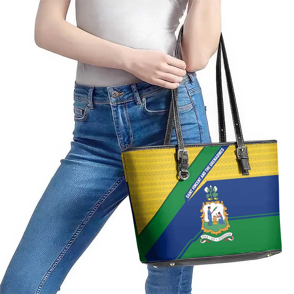 Saint Vincent and the Grenadines Flag Leather Tote Bag Coat of Arms and National Colors - Wonder Print Shop