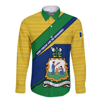 Saint Vincent and the Grenadines Flag Long Sleeve Button Shirt Coat of Arms and National Colors - Wonder Print Shop