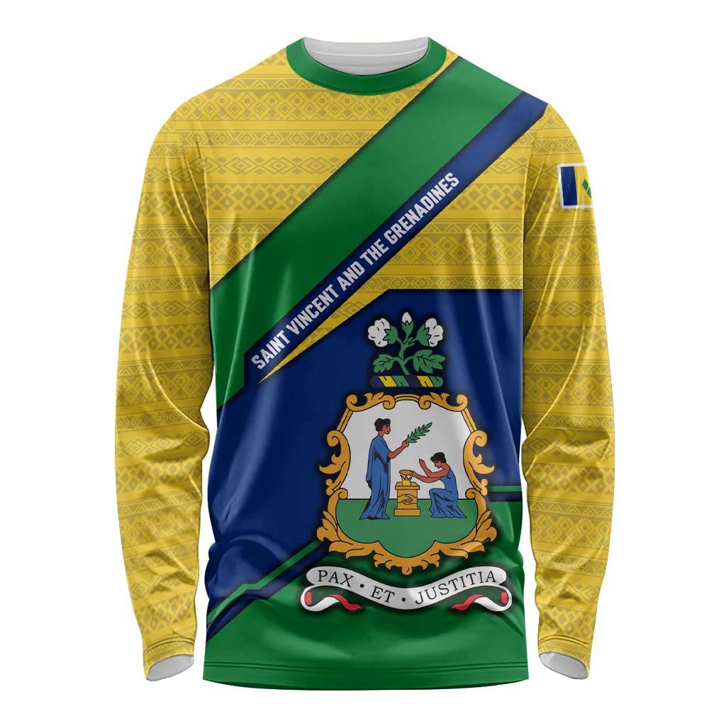Saint Vincent and the Grenadines Flag Long Sleeve Shirt Coat of Arms and National Colors - Wonder Print Shop