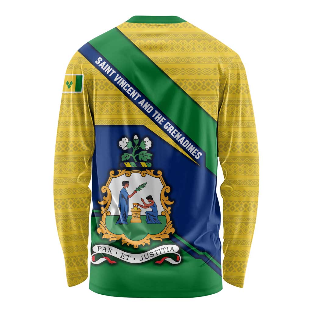 Saint Vincent and the Grenadines Flag Long Sleeve Shirt Coat of Arms and National Colors - Wonder Print Shop