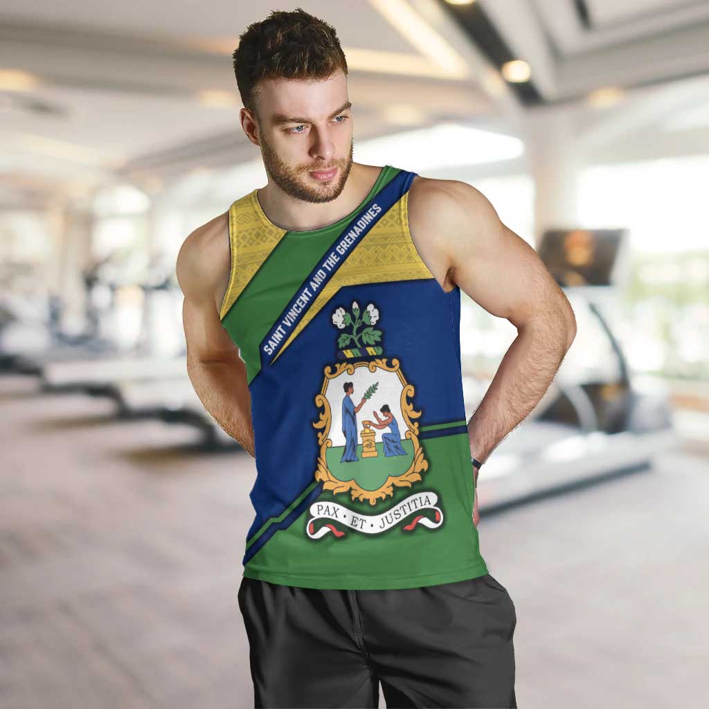 Saint Vincent and the Grenadines Flag Men Tank Top Coat of Arms and National Colors - Wonder Print Shop