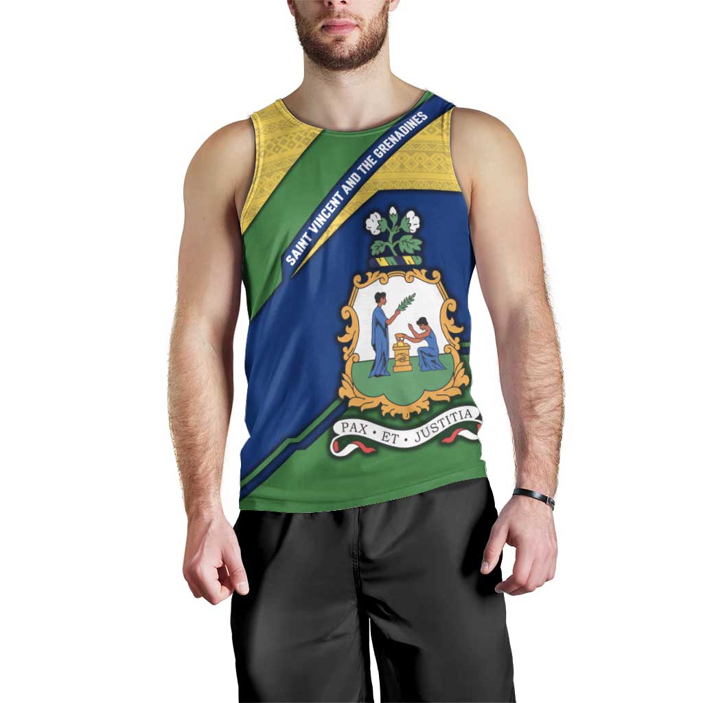 Saint Vincent and the Grenadines Flag Men Tank Top Coat of Arms and National Colors - Wonder Print Shop